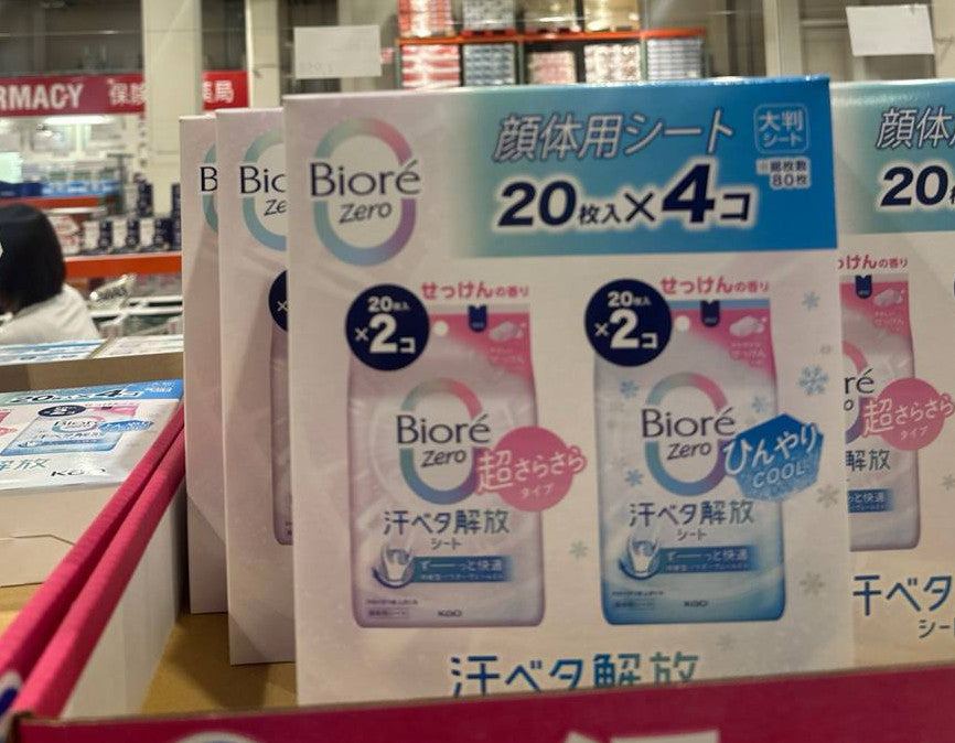 Biore Zero 花王 臉部身體用爽身濕紙巾 大判 20枚×4包組